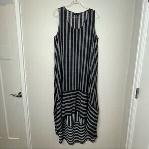 MIRACLE BERRY Striped Black and Gray Sleeveless Hi-Lo Dress Size L
